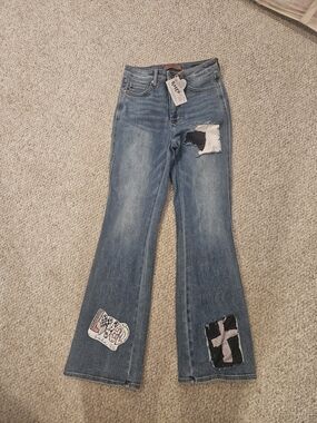 Upcycled Women’s Blue Patchwork Flared Jeans